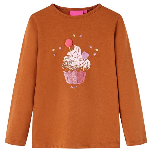 Kids' T-shirt with Long Sleeves Ice Cream Print Cognac 140