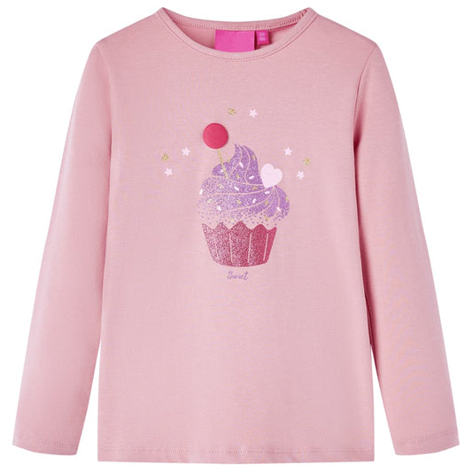 Kids' T-shirt with Long Sleeves Ice Cream Print Light Pink 128