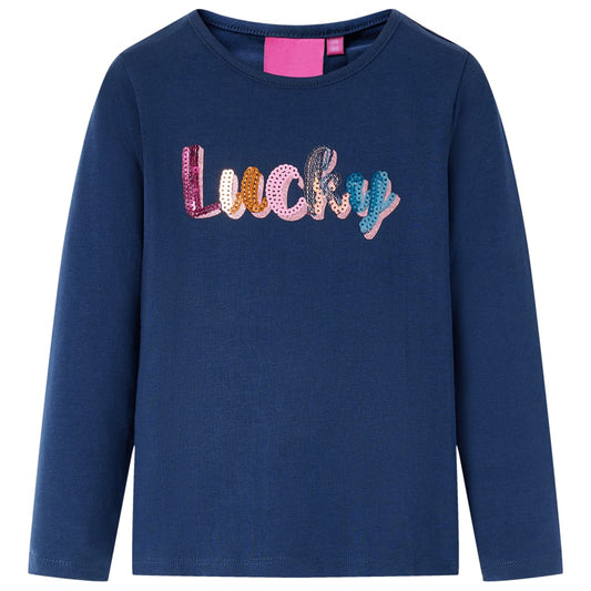 Kids' T-shirt with Long Sleeves Sequin Word Design Navy Blue 116