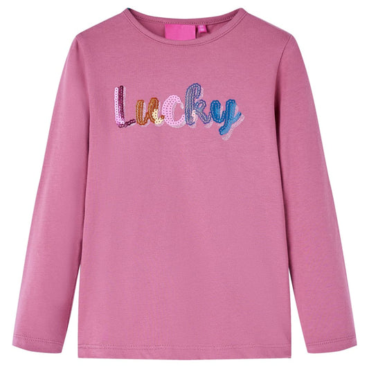 Kids' T-shirt with Long Sleeves Sequin Word Design Raspberry 104