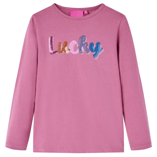 Kids' T-shirt with Long Sleeves Sequin Word Design Raspberry 128