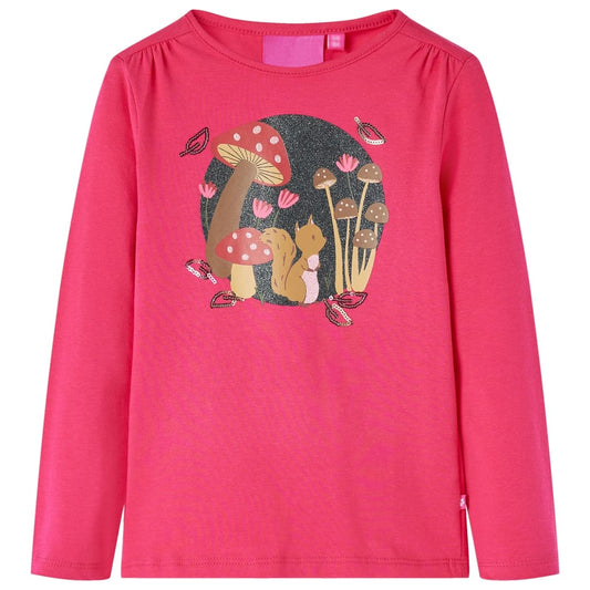 Kids' T-shirt with Long Sleeves Squirrel Print Bright Pink 92