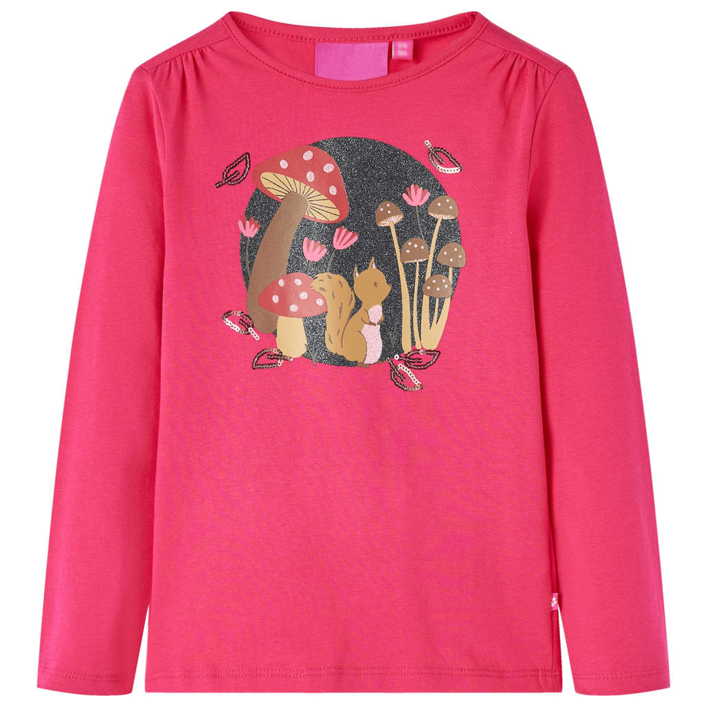 Kids' T-shirt with Long Sleeves Squirrel Print Bright Pink 104