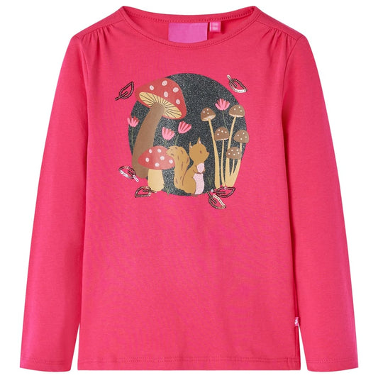 Kids' T-shirt with Long Sleeves Squirrel Print Bright Pink 128