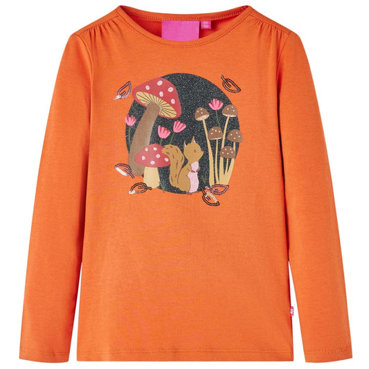 Kids' T-shirt with Long Sleeves Squirrel Print Burnt Orange 92