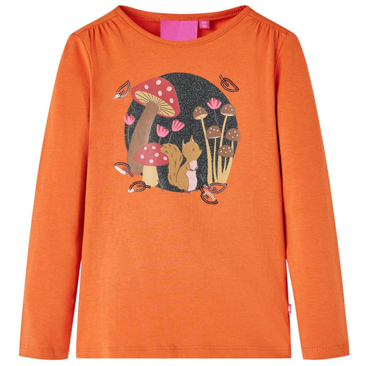Kids' T-shirt with Long Sleeves Squirrel Print Burnt Orange 116