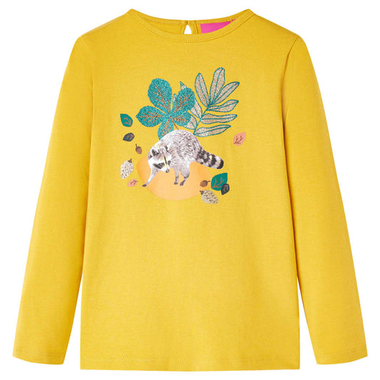 Kids' T-shirt with Long Sleeves Animal Print Ochre 140