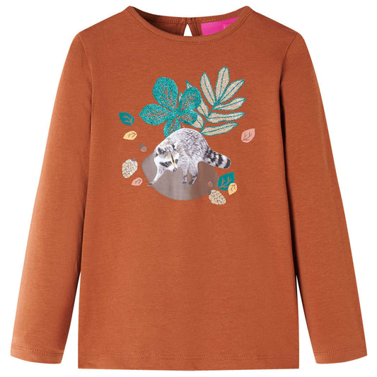 Kids' T-shirt with Long Sleeves Animal Print Cognac 116