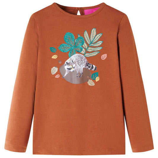 Kids' T-shirt with Long Sleeves Animal Print Cognac 140
