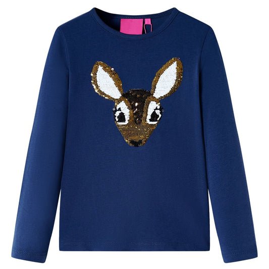 Kids' T-shirt with Long Sleeves Sequined Deer Navy 104