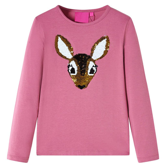 Kids' T-shirt with Long Sleeves Sequined Deer Raspberry 104