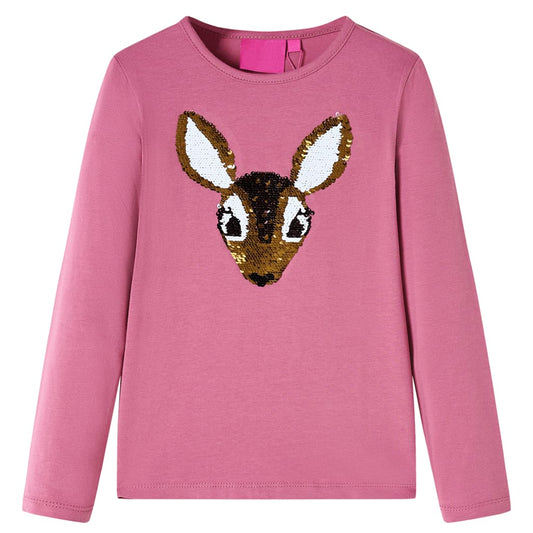 Kids' T-shirt with Long Sleeves Sequined Deer Raspberry 128