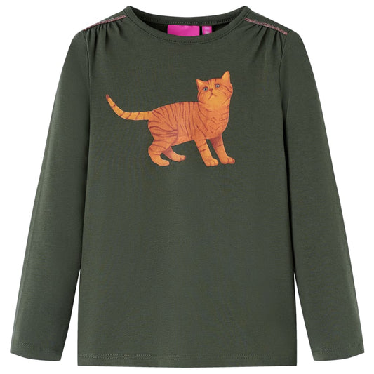 Kids' T-shirt with Long Sleeves Cat Print Khaki 116