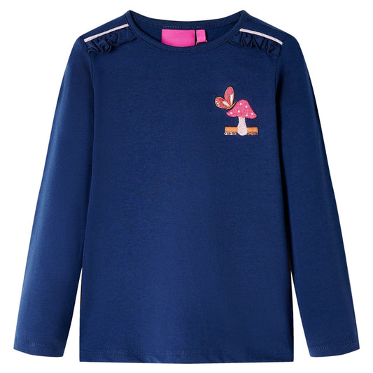 Kids' T-shirt with Long Sleeves Mushroom Design Navy Blue 128