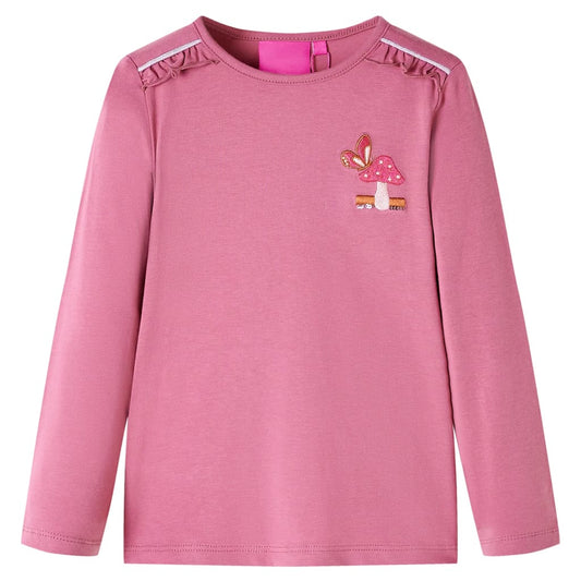 Kids' T-shirt with Long Sleeves Mushroom Design Raspberry 92