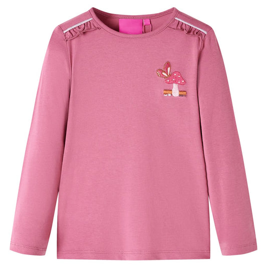 Kids' T-shirt with Long Sleeves Mushroom Design Raspberry 116