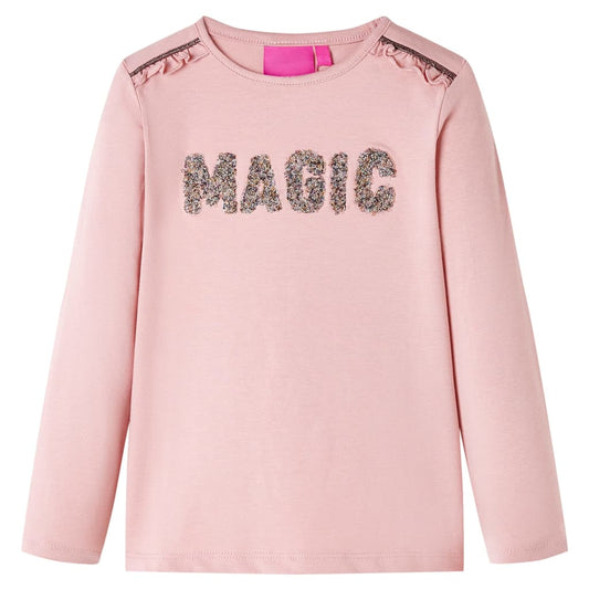 Kids' T-shirt with Long Sleeves Glitter Word Design Light Pink 116