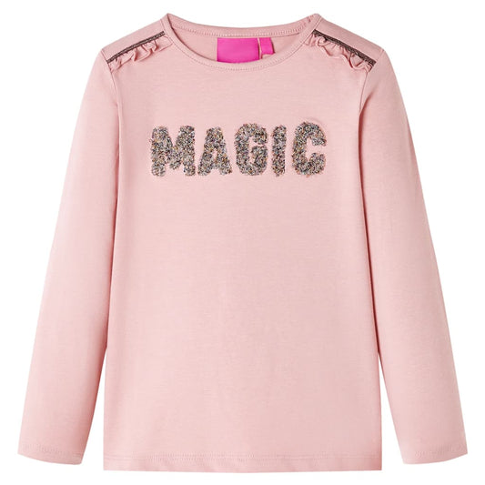 Kids' T-shirt with Long Sleeves Glitter Word Design Light Pink 140