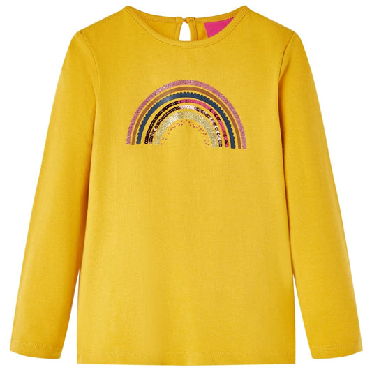 Kids' T-shirt with Long Sleeves Rainbow Print Ochre 104