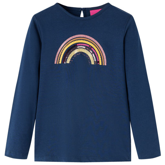 Kids' T-shirt with Long Sleeves Rainbow Print Navy Blue 92