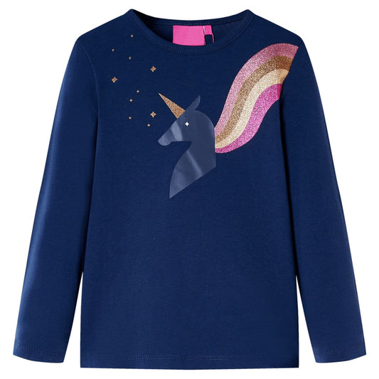 Kids' T-shirt with Long Sleeves Unicorn Design Navy 92