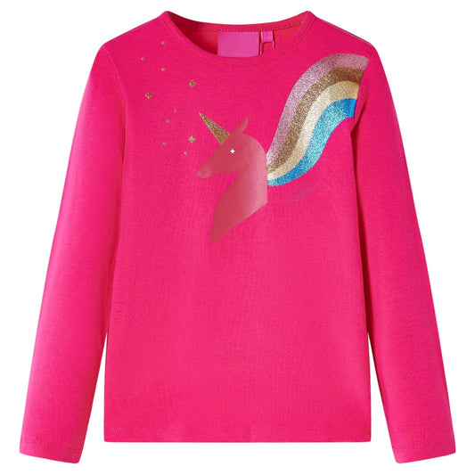 Kids' T-shirt with Long Sleeves Unicorn Design Bright Pink 116
