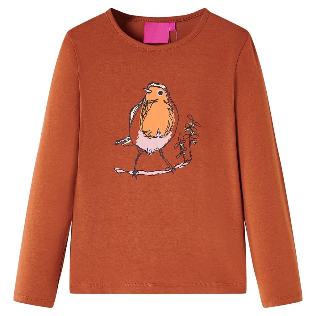 Kids' T-shirt with Long Sleeves Bird Print Cognac 92