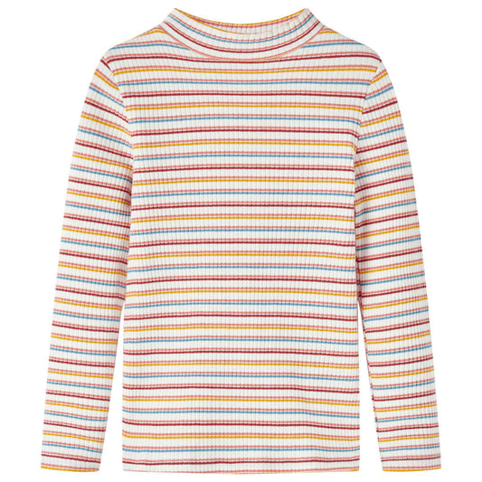 Kids' T-shirt with Long Sleeves Mock Turtleneck Stripes Ecru 104