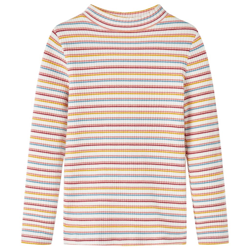 Kids' T-shirt with Long Sleeves Mock Turtleneck Stripes Ecru 128