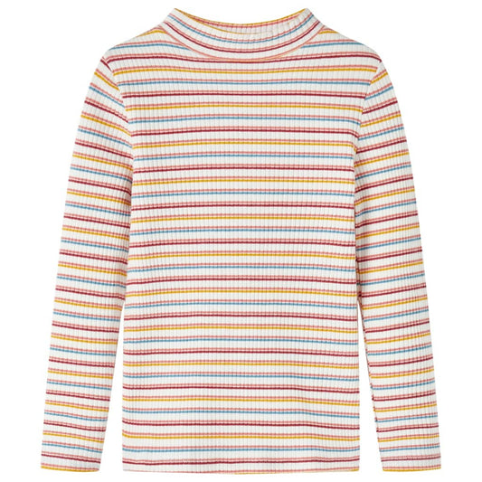 Kids' T-shirt with Long Sleeves Mock Turtleneck Stripes Ecru 128