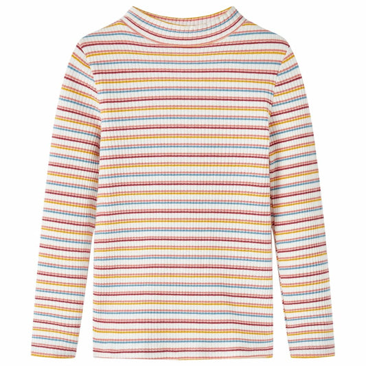 Kids' T-shirt with Long Sleeves Mock Turtleneck Stripes Ecru 140