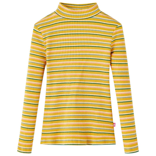 Kids' T-shirt with Long Sleeves Mock Turtleneck Stripes Ochre 104