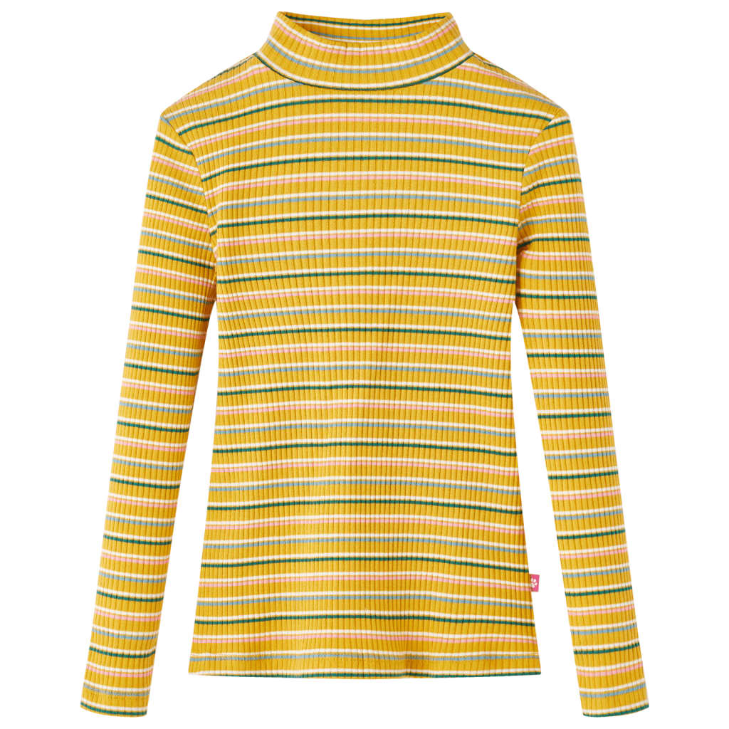 Kids' T-shirt with Long Sleeves Mock Turtleneck Stripes Ochre 128