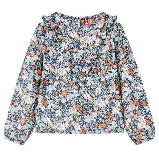 Kids' Shirt with Long Sleeves Floral Print Dark Blue 116