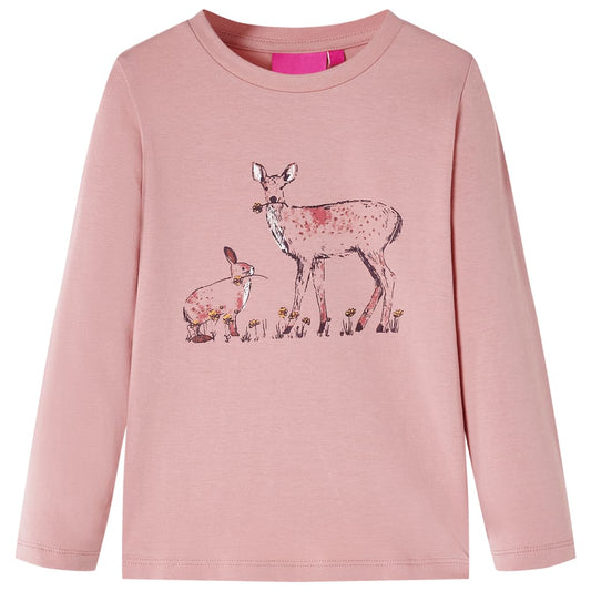 Kids' T-shirt with Long Sleeves Deer and Rabbit Print Pink 116