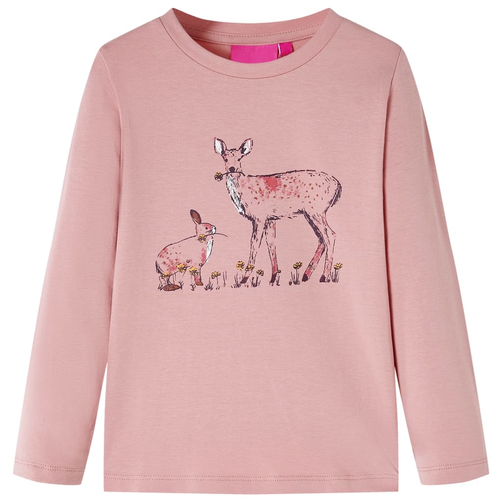 Kids' T-shirt with Long Sleeves Deer and Rabbit Print Pink 140
