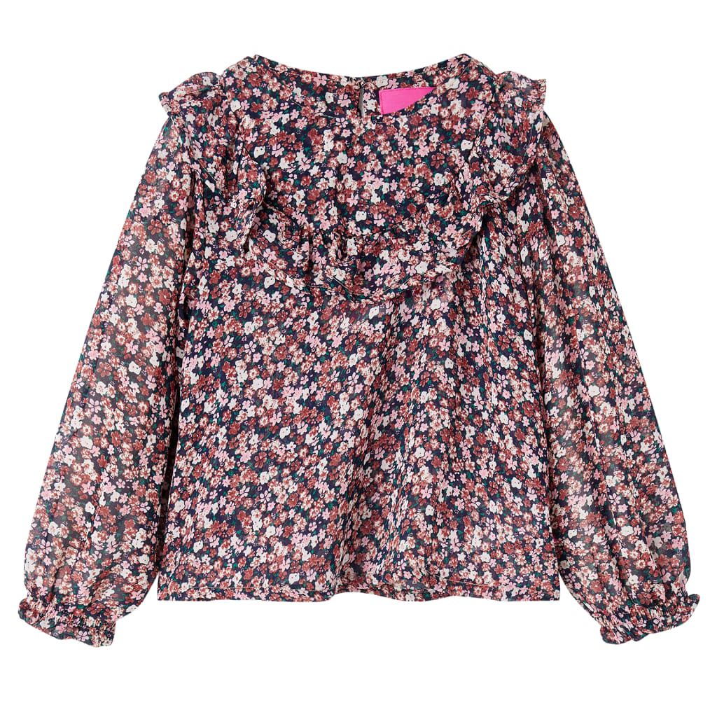 Kids' Shirt with Long Sleeves Floral Print Dark Pink 104