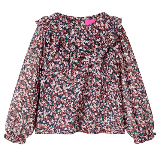 Kids' Shirt with Long Sleeves Floral Print Dark Pink 128