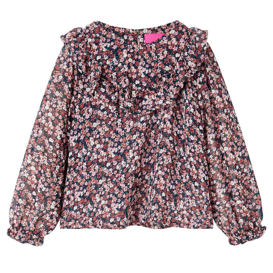 Kids' Shirt with Long Sleeves Floral Print Dark Pink 140