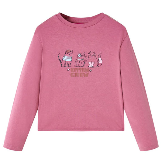 Kids' T-shirt with Long Sleeves Kitten Print Raspberry 128