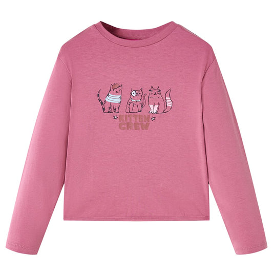 Kids' T-shirt with Long Sleeves Kitten Print Raspberry 140