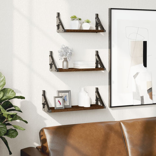 vidaXL 3 Piece Wall Shelf Set Brown Oak Engineered Wood