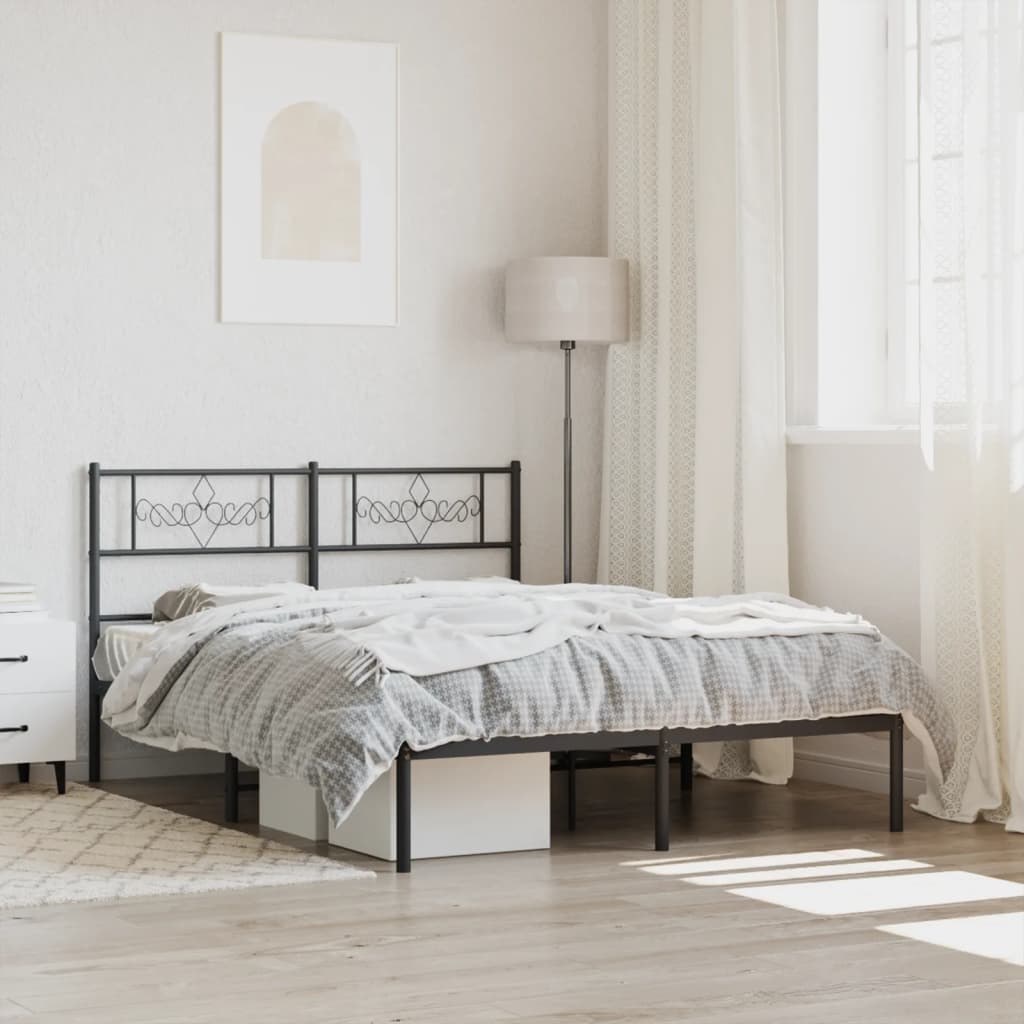 vidaXL Metal Bed Frame with Headboard Black 140x190 cm