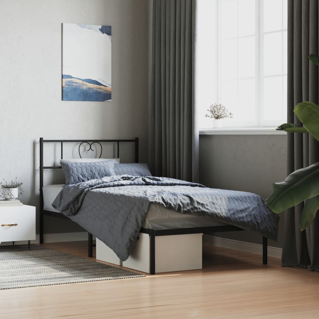 vidaXL Metal Bed Frame with Headboard Black 100x200 cm