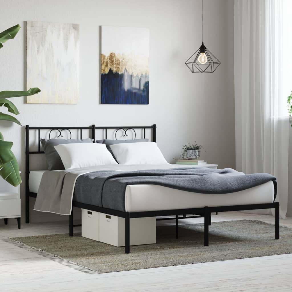 vidaXL Metal Bed Frame with Headboard Black 140x200 cm