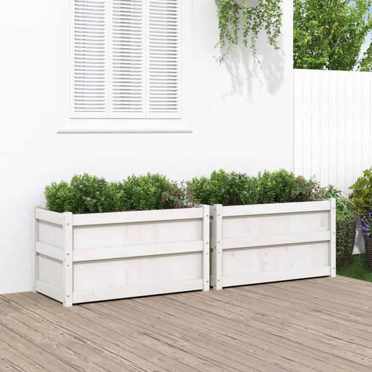 vidaXL Garden Planters 2 pcs White Solid Wood Pine