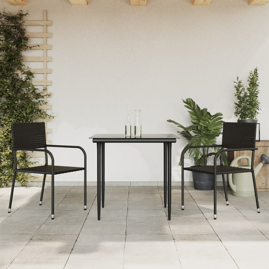 vidaXL 3 Piece Garden Dining Set Black Poly Rattan and Steel