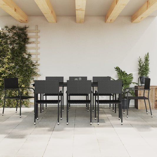 vidaXL 9 Piece Garden Dining Set Black Poly Rattan and Steel