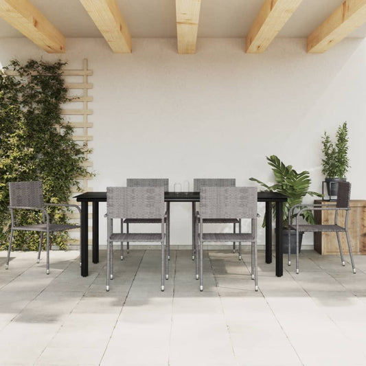 vidaXL 7 Piece Garden Dining Set Grey and Black Poly Rattan and Steel