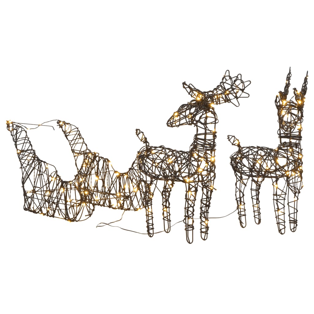 vidaXL Christmas Decoration Reindeer&Sleigh 160 LEDs Warm White Rattan